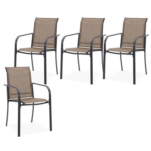 VICLLAX Stacking Outdoor Chairs Set of 4, Metal Stackable Patio Sling Chairs for Lawn Garden, Brown