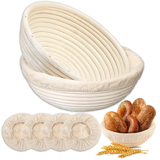 Banneton Bread Proofing Basket - Proofing Basket Set of 2 (9 inch Round) - Natural Rattan Banneton with 4 Linen Liners - Bread Basket for Sourdough Bread Baking Supplies