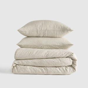 European Linen Duvet Cover Set - Full/Queen Color - Willowleaf/White Stripe