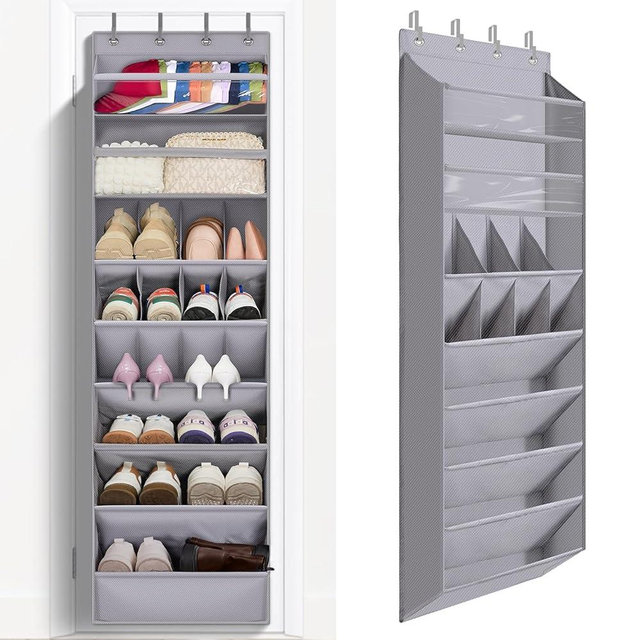 FENTEC 1 Pack Over The Door Shoe Organizer,68" Exlarge Deep Pockets Hanging Shoe Organizers, 8 Shelves Shoe Rack for Closet, Shoe Holder for Boots,Over Door Organizer in Home, RV, Dorm, Grey