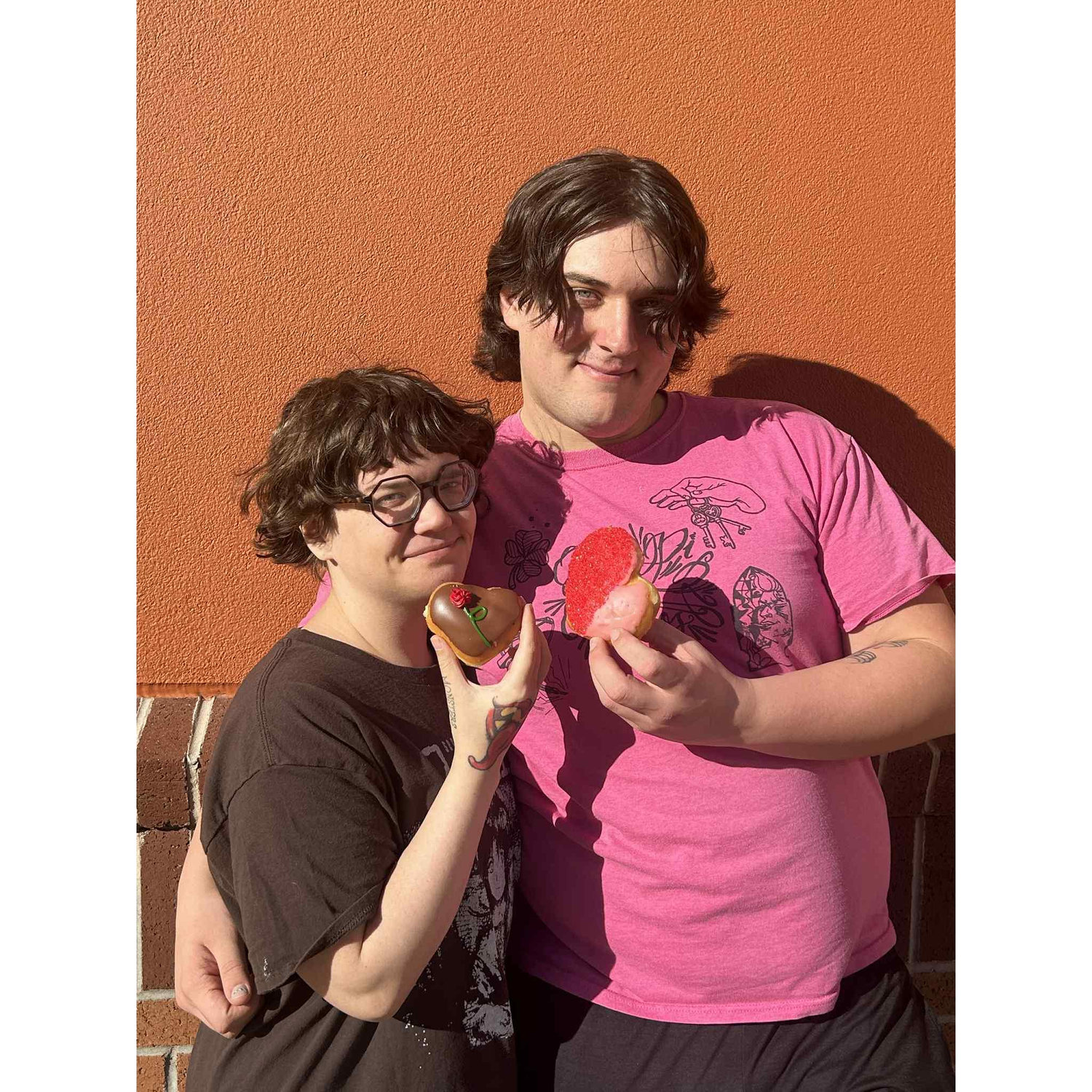 We shared Valentine's donuts at the outlet mall.