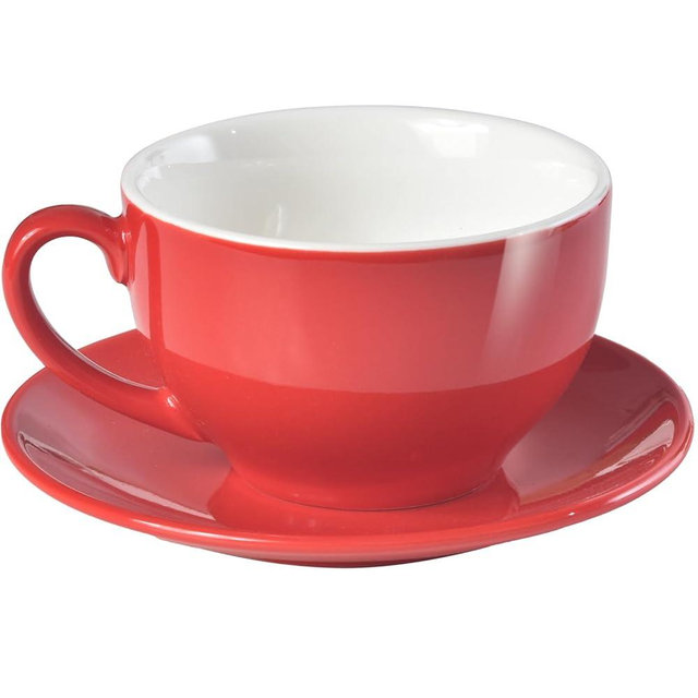 ionEgg Porcelain Coffee Cup with Saucer 220ml/7.3oz for Cappuccino, Latte, and Tea, Red
