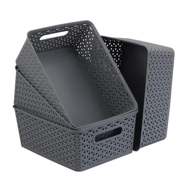 Neadas Grey 8 Litre Plastic Storage Baskets, 4 Packs