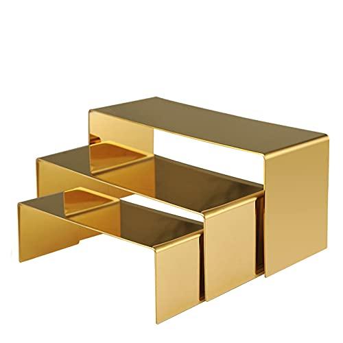 K KAIDIYIN Purse Display Stand, 3 Gold Handbag Display Risers Shoe Jewelry Display Stand Stainless Steel,Countertop Risers for Display Perfume Handbag Holder