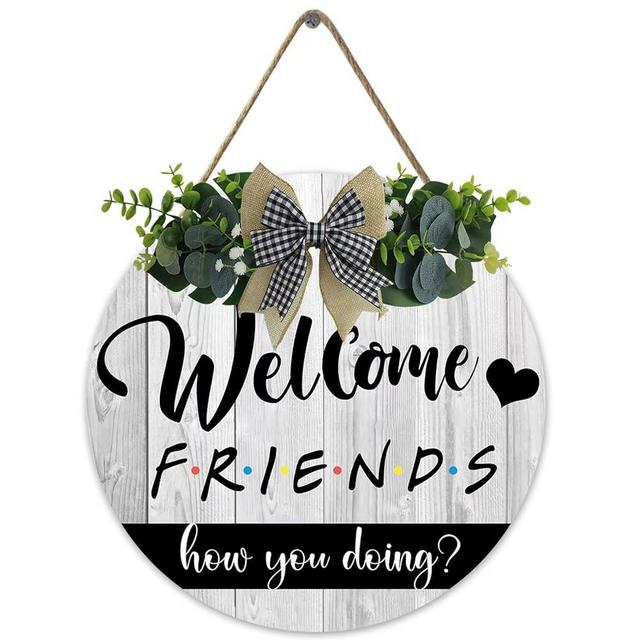 Friends Welcome Sign for Front Door,Friends TV Show Merchandise,Friends Decor,Friends TV Show Gifts,Friends Theme Wooden Sign Front Porch Decor 12×12 inch