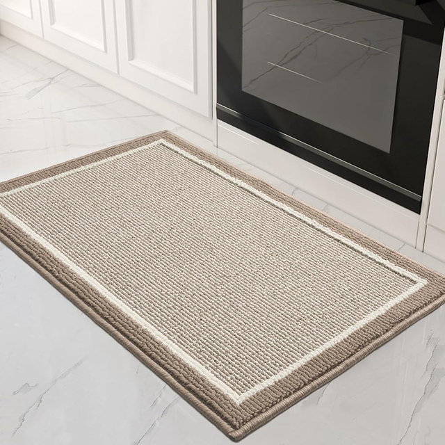 PADOOR Kitchen Rugs Non Slip Washable 100% Polypropylene Kitchen-Mats for Floor, Durable Dirt Resist Kitchen Rug TPR Backed Kitchen Floor Mat,20"x32",Beige
