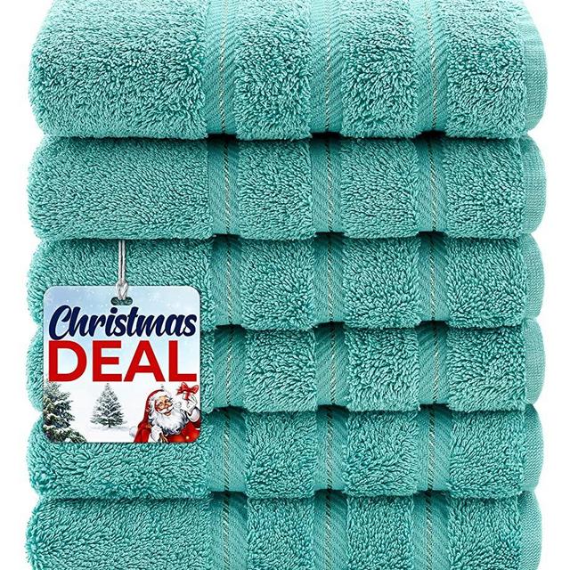 American Soft Linen Luxury Hotel & Spa Quality, 100% Turkish Genuine Cotton, 16x28 Inches 6-Piece Hand Towel Set for Maximum Softness & Absorbency, Dry Quickly - Turquoise Blue