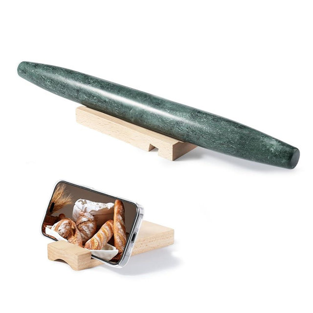 Erongoo French Marble French Rolling Pin with Wooden Resting Base, 15 inch Kitchen Baking Tool for Baking with Non-Stick Surface, Ideal as a Dough Roller for Pie Crust, Cookie, Pasta