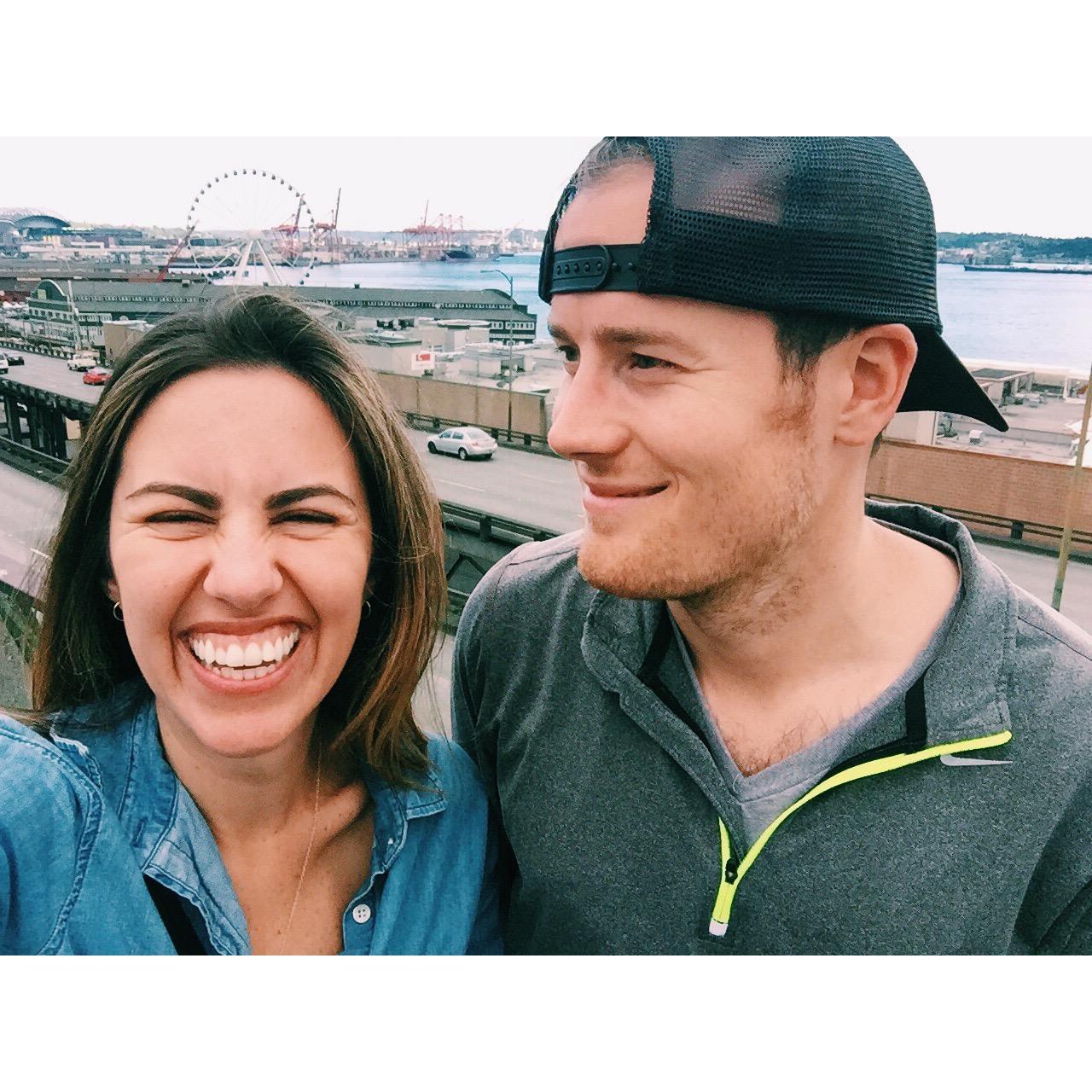 Seattle 2016 - Adam had asked me to move in with him on this trip. I look thrilled and he looks unsure with a hint of "what did I just do".