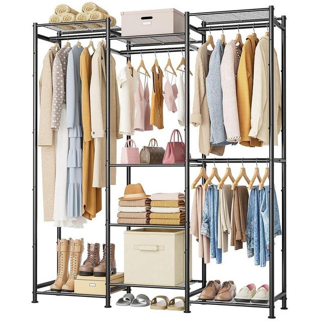 HOMIDEC Wardrobe Closet, 4 Hanging Spaces Portable Clothes Rack,Free Standing Closet Organizer and Storage System with Hanging Rods,Clothing Rack Suitable for Cloakroom,Bedroom,Entrances,etc.Black
