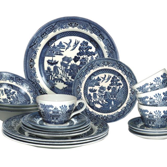 Churchill Blue Willow Plates Bowls Cups 20 Piece Dinnerware Set, Made in England