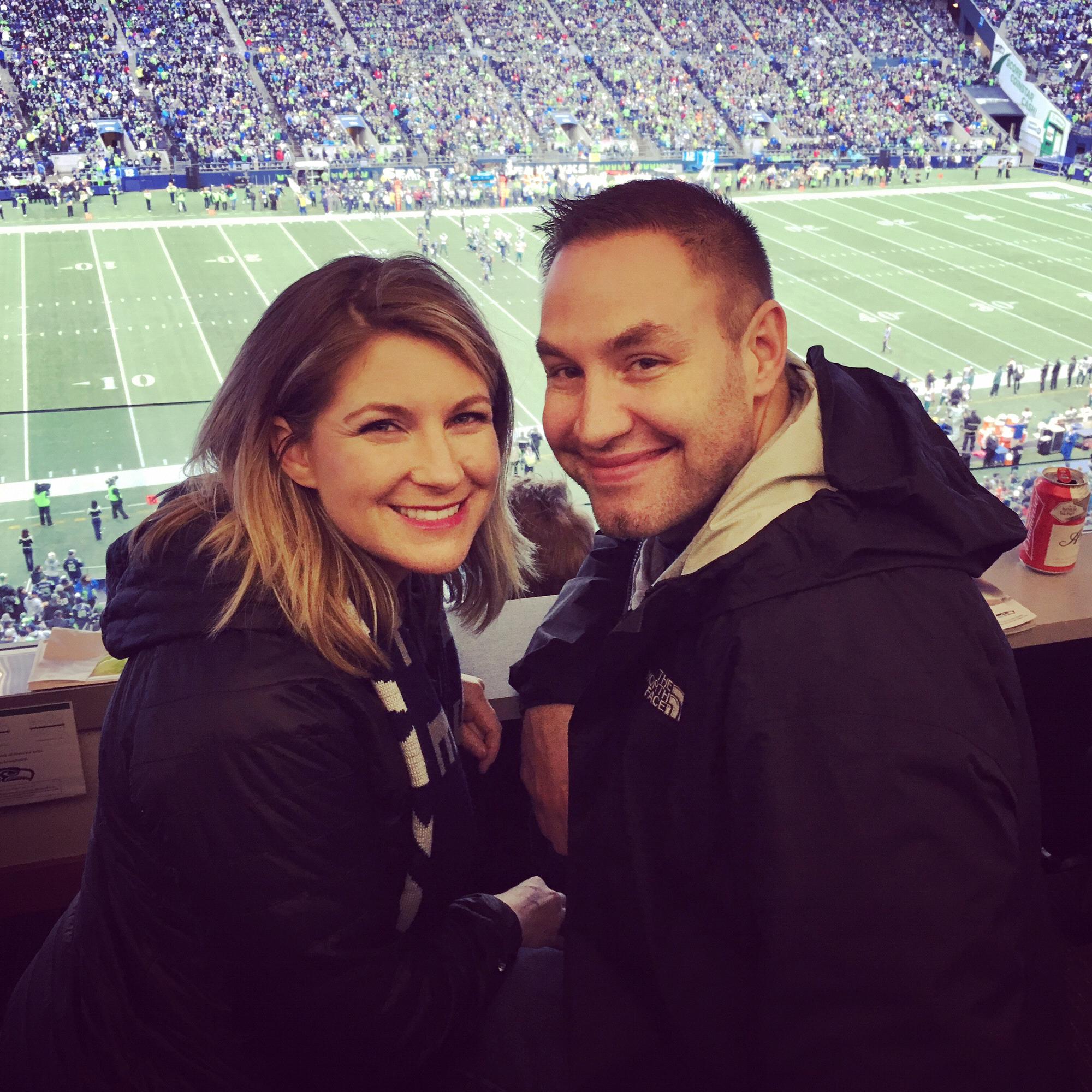 Enjoying a Seahawks game from a suite