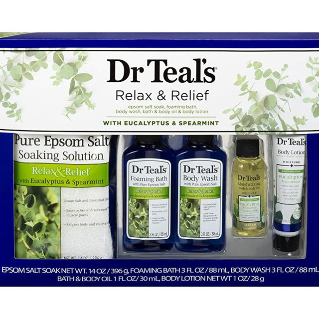 Dr Teal's Eucalyptus & Spearmint Relax & Relief Full Regimen 5-piece Gift Set (Epsom Salt Soaking Solution, Foaming Bath, Body Wash, Moisturizing Bath & Body Oil, Body Lotion)