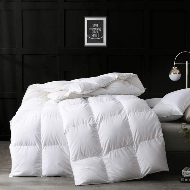 APSMILE Goose Feathers Down Comforter King Size, Hotel Collection Summer Duvet Insert, 750 Fill-Power, Ultra-Soft Fluffy Lightweight, Baffle Box Quilted with Corner Tabs (106x90, White)
