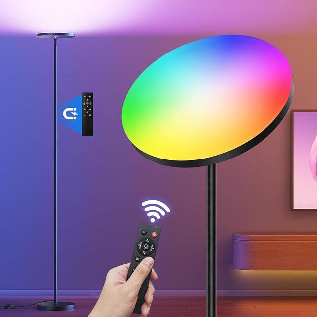 FULSUNT RGB Torchiere Floor Lamps for Living Room, 32W/3200LM Bright LED Standing Lamp with Remote, Modern Color Changing Tall Lamp with Stepless Dimming, 69" Corner Floor Lamp for Bedroom, Office