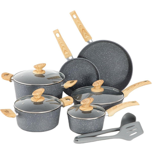 MAISON ARTS Kitchen Cookware Sets Nonstick, 12 Piece Pots and Pans Set Granite Cooking Set for Induction & Dishwasher Safe, Oven, Stovetop, Gery