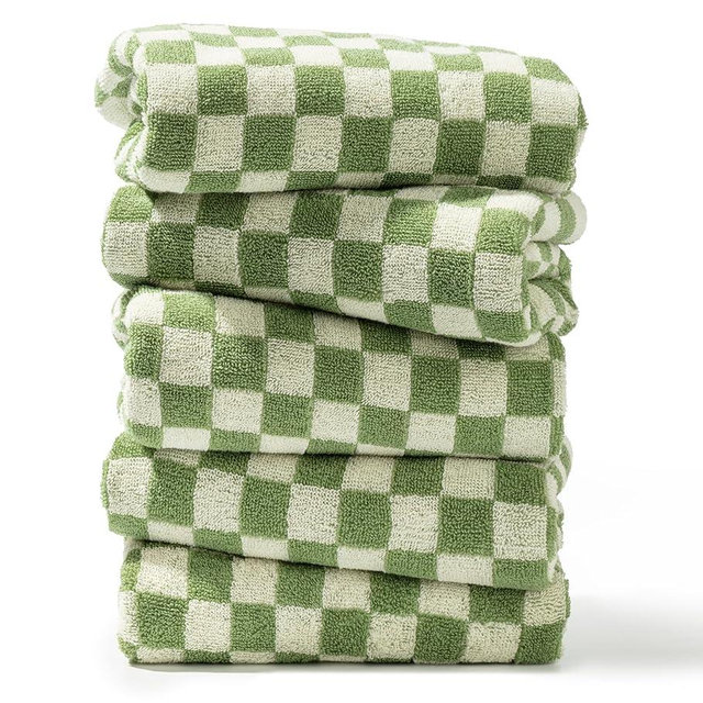 Madi-Cadi Hand Towels 5 Pack - Cotton Face Towels Soft, Absorbent, and Decorative Checkered Design for Bathroom, Kitchen, Gym, and Spa - 13 x 29 Inches for Any Occasion (Green)