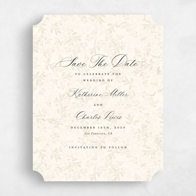 Beige Ticket Wedding Save the Date - Emma Portrait