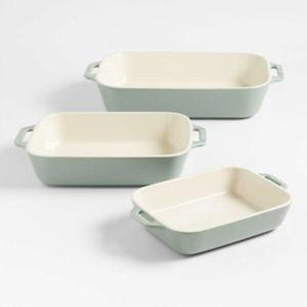 Staub 3-Piece Eucalyptus Green Ceramic Baking Dish Set + Reviews | Crate & Barrel
