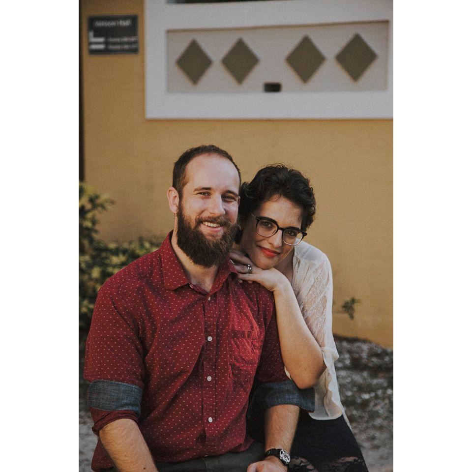 Us in front of my old dorm where we met