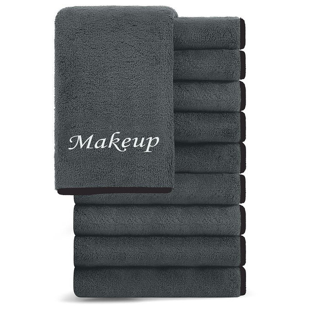 Cosy Family 10 Pack Makeup Remover Wash Cloths - Soft Microfiber Fingertip Facial Cleansing Cloths for Hand and Make Up, 12 x 12 in, Black Grey