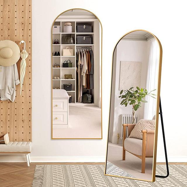 NicBex Arch Full Length Mirror, 64" x 21" Metal Free-Standing Mirror as Floor Mirror for Bedroom/Bathroom/Dorm Room/Dressing Vanity, Full Size and Modern Design, Gold(with Stand)