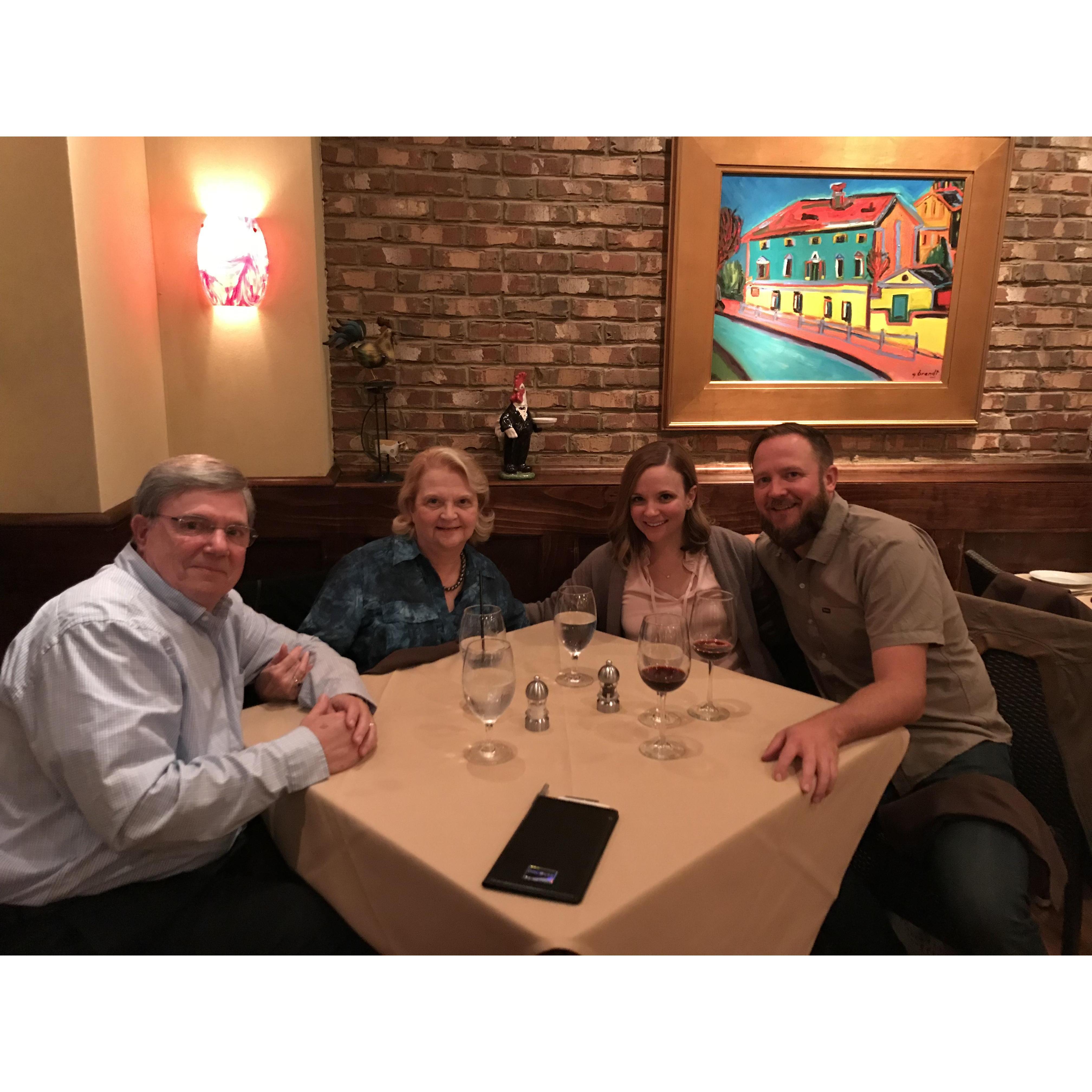 Dinner with Kelly's parents at her favorite Italian restaurant in Spartanburg, Renato's. October 2018