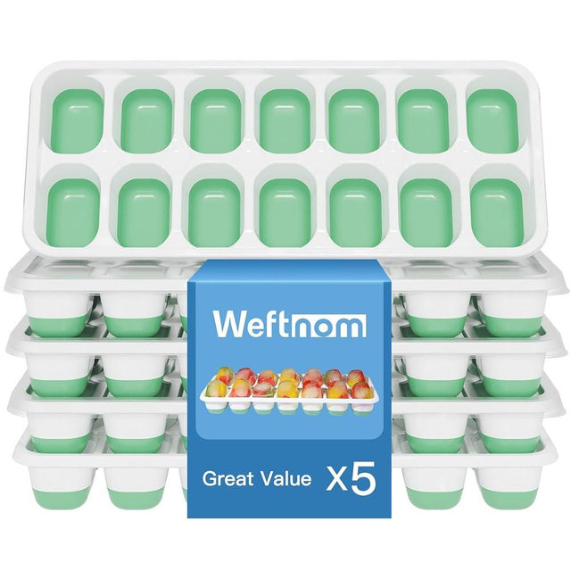 Ice Cube Tray 5 Pack, 60 Cubes (14 per Tray) Silicone Ice Cube Trays with Spill-Resistant Lids, BPA-Free & Easy-Release Ice Trays for Freezer, Stackable Dishwasher Safe for Cocktails,Coffee,and Drinks