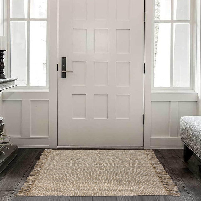 Collive Entryway Door Mat, 27" x 43" Machine Washable Kitchen Rugs, Indoor/Outdoor Low-Profile Doormat Soft Hand-Woven Cotton Bathroom Rug Throw Rugs for Front Back Door Bedroom