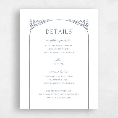 Blue Floral Wedding Enclosure - Caleania Letterpress