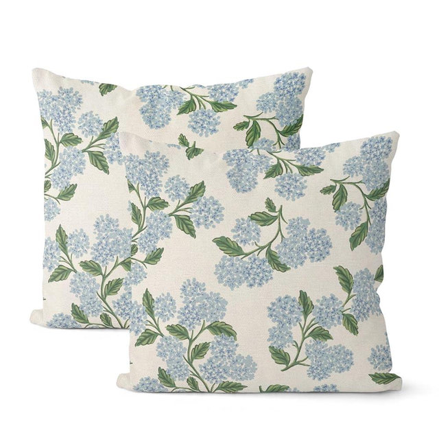 DAFENA Spring Pillow Covers 16x16 Inch 2 Pcs Navy Blue Sage Green Hydrangea Flower Decor Throw Pillows Vintage Floral Seasonal Summer Outdoor Decoration Pillowcase Linen Cushion Cover for Couch Sofa