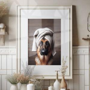 German Shepherd with Towel on Head