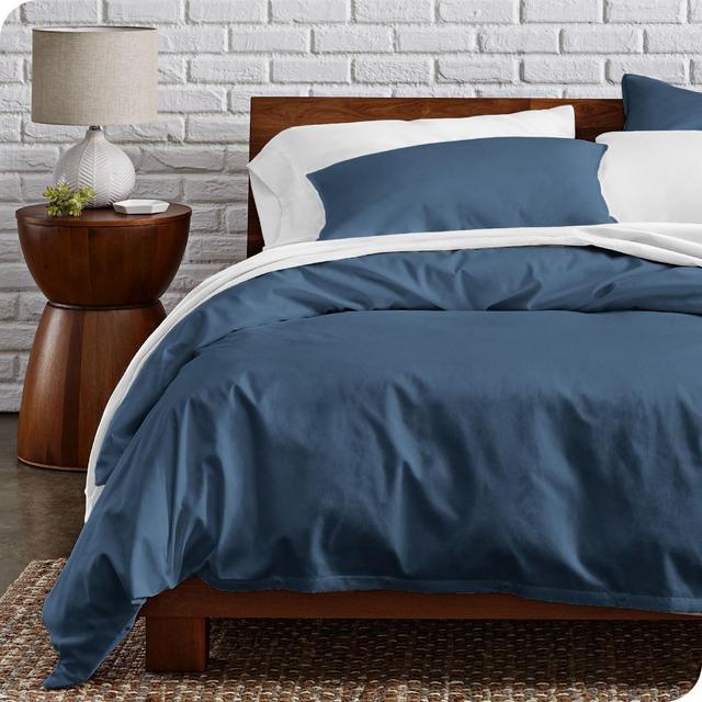 100% Organic Cotton Percale Full/Queen Duvet Cover and Sham Set Bering Sea by Bare Home