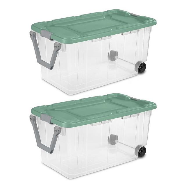 Extra Large Wheeled Storage Bin, 160 Quart Durable Clear Storage Container with Latch Lid and Pull Handle, Light Green, 2 Pack