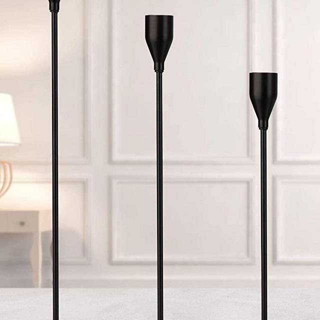 DEVI Matte Black Candlestick Holder(3 pcs)| Taper Candle Holders for Fireplace Mantle,Dining Table | Modern Farmhouse Home Decorations for Living Room