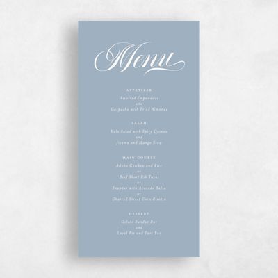 Powder Blue Wedding Menu - Marquis