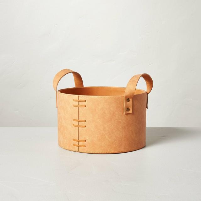 Small Faux Leather Storage Bin Camel Brown - Hearth & Hand™ with Magnolia