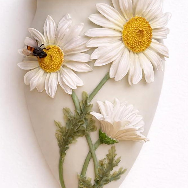 Daisy Wall Planter Vase with Honey Bee, Bonded Marble Floral Wall Pocket, 7 Inch Hanging Decor with Keyhole Mount, Cottage Garden Farmhouse Style from SassyXpressions