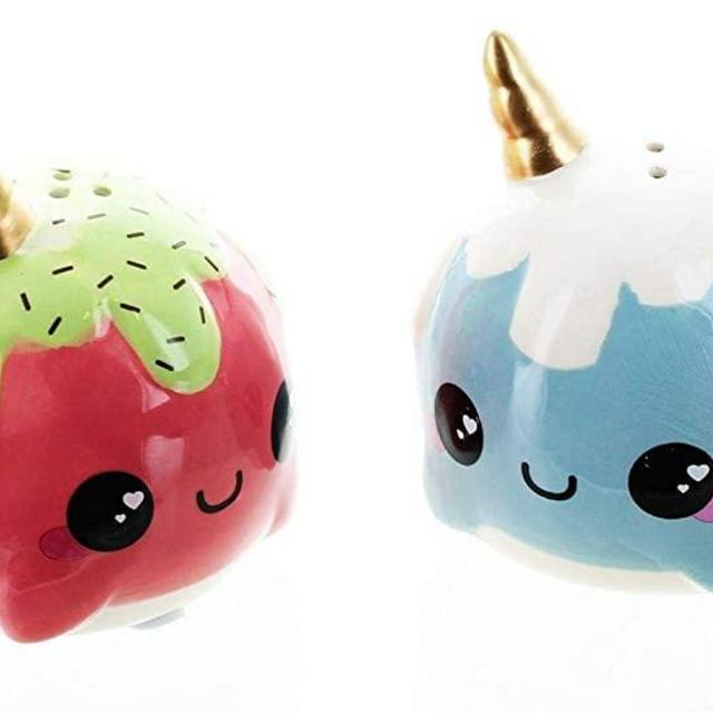 Glitter Galaxy Pink & Blue Ice Cream Cone Narwhal Salt & Pepper Shaker Set