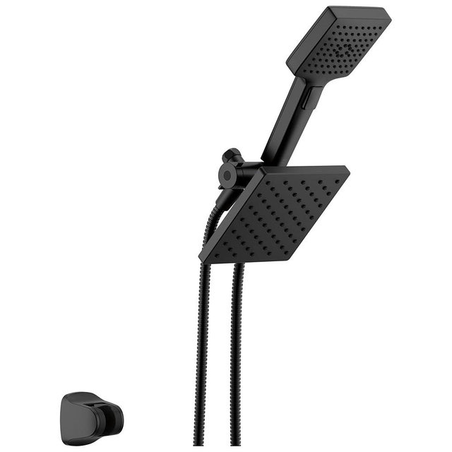 Delta Square 2-in-1 Dual Shower Head with 4-Setting HandHeld Spray, Matte Black Detachable Double Shower Head with Hose, Showerhead, 1.75 GPM Flow Rate, Matte Black 75755BL