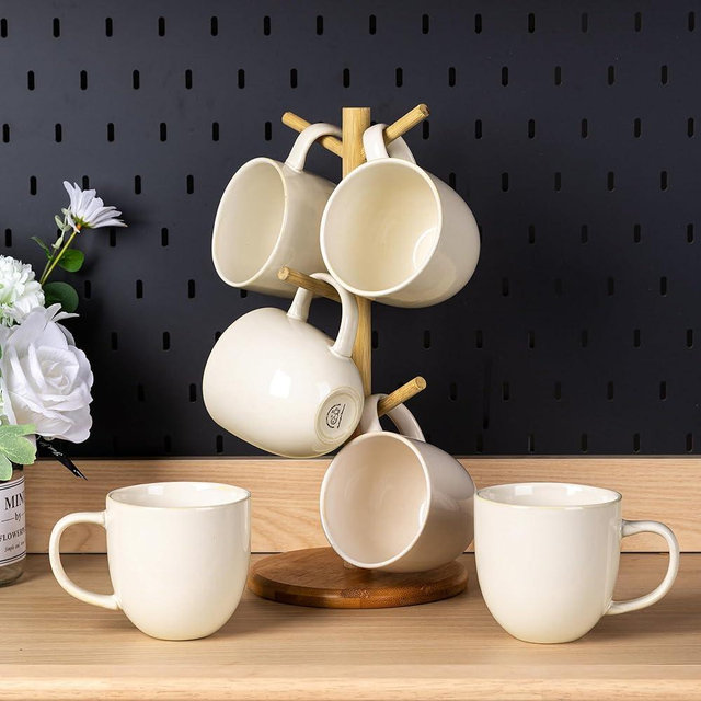 AmorArc 12oz Coffee Mugs, Ceramic Coffee Mugs set of 6 for Man, Woman, Dad, Mom, Modern Coffee Mugs with handle for Latte/Cappuccino/Milk/Cocoa. Dishwasher&Microwave Safe,Vanilla