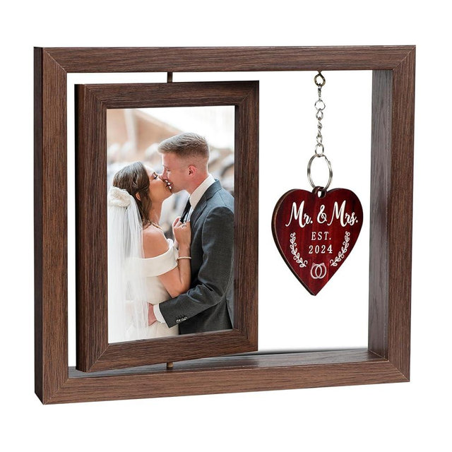 Mr And Mrs Gifts, Wedding Picture Frame Wedding Gifts For Bride And Groom, Newlywed Anniversary Valentines Gifts for Couples Bride to Be Bridal Shower Gifts, Mr & Mrs Rotating Photo Frames 4x6