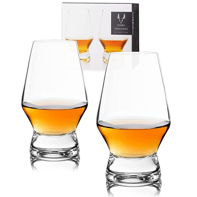 Viski Footed Crystal Scotch Glasses Set of 2 - Premium Crystal Clear Glass, Classic Whiskey Glasses, Scotch Glass Gift Set - 8 oz
