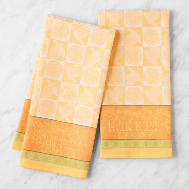 Bright Jacquard Towels, Set of 2, Lemon