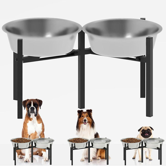 Drawinsage Elevated Dog Bowl Stand for 2 Bowls, Adjustable Width Metal Raised Dog Bowl Stand for Medium & Large Dogs,Fits for Bowls Width 9"-12.5" (Bowls Not Included)