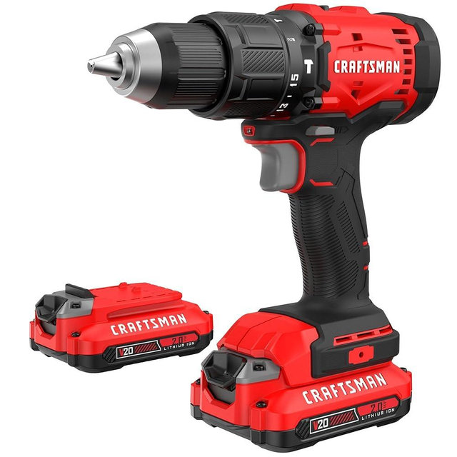CRAFTSMAN 20V MAX 1/2 Cordless Hammer Drill, Includes 2 Batteries (2 Ah), Charger and Double Ended Bit, Longer Runtime Power Hammer Drill with LED Light (CMCD712D2)