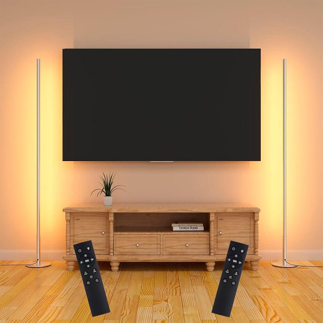 Marlrin Minimalist Corner Floor Lamp 2-Pack, 2700K-6500K Dimmable with Remote Control, 57.8" Metal Slim Ambient Standing LED Light, Modern Design Decorative Lamp for Living Room Bedroom (Silver)​