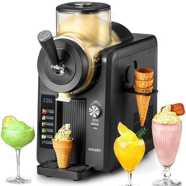 HiCOZY F3 Slushie Machine & Soft Serve Ice Cream Machine, No Ice Needed, Self-Cleaning, 5 Presets for Soft Serve, Frozen Drink, Milk Shake, Margaritas, Frappés and More