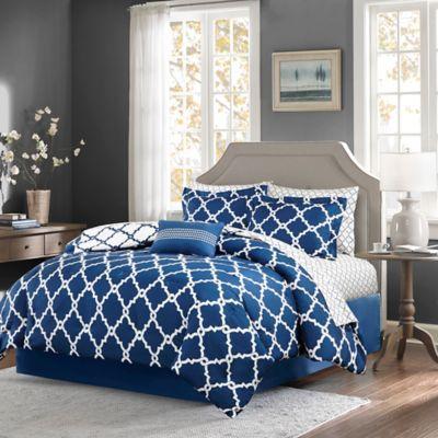 Madison Park Essentials Merritt 9-Piece Reversible Queen Comforter Set in Navy
