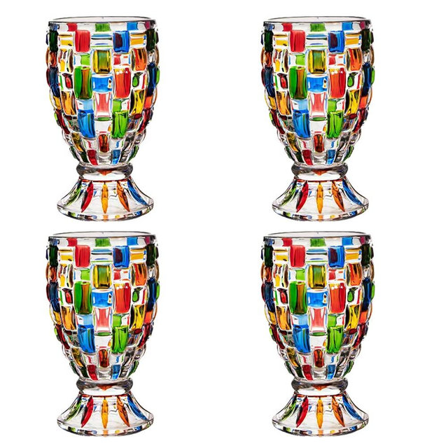 MAGCOLOR Hand painted Colorful Juice Glasses 7 oz. Set Of 4 Glass Cups,Beverage Water Tumblers for Juice, Whiskey, Cocktails, Iced Tea.